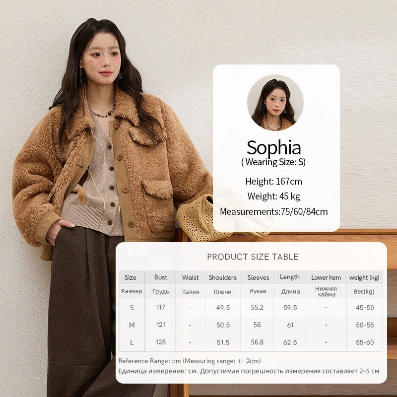 MISHOW Faux Lambskin Coat Turn-Down Collar Brown Loose MXE89W0896