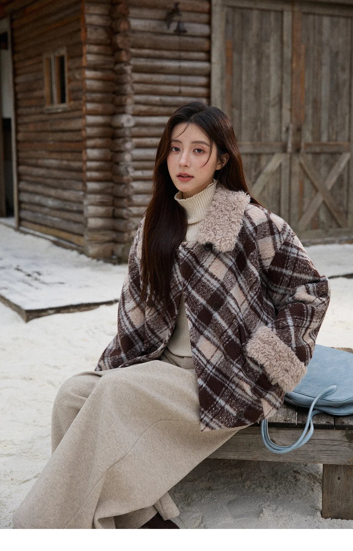Mishow Retro Plaid Turn-Down Collar Wool Blend Jacket MXE89W0904
