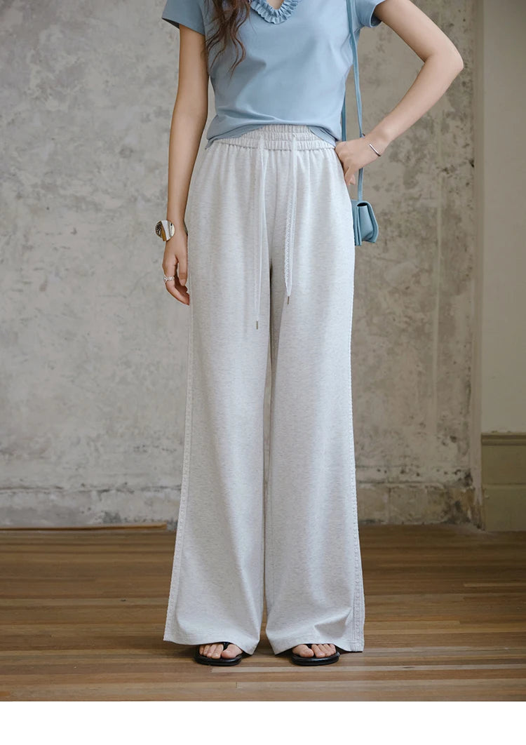 MISHOW Light Grey High Waist Pants Elastic Waist Wide Leg MXE31K0901