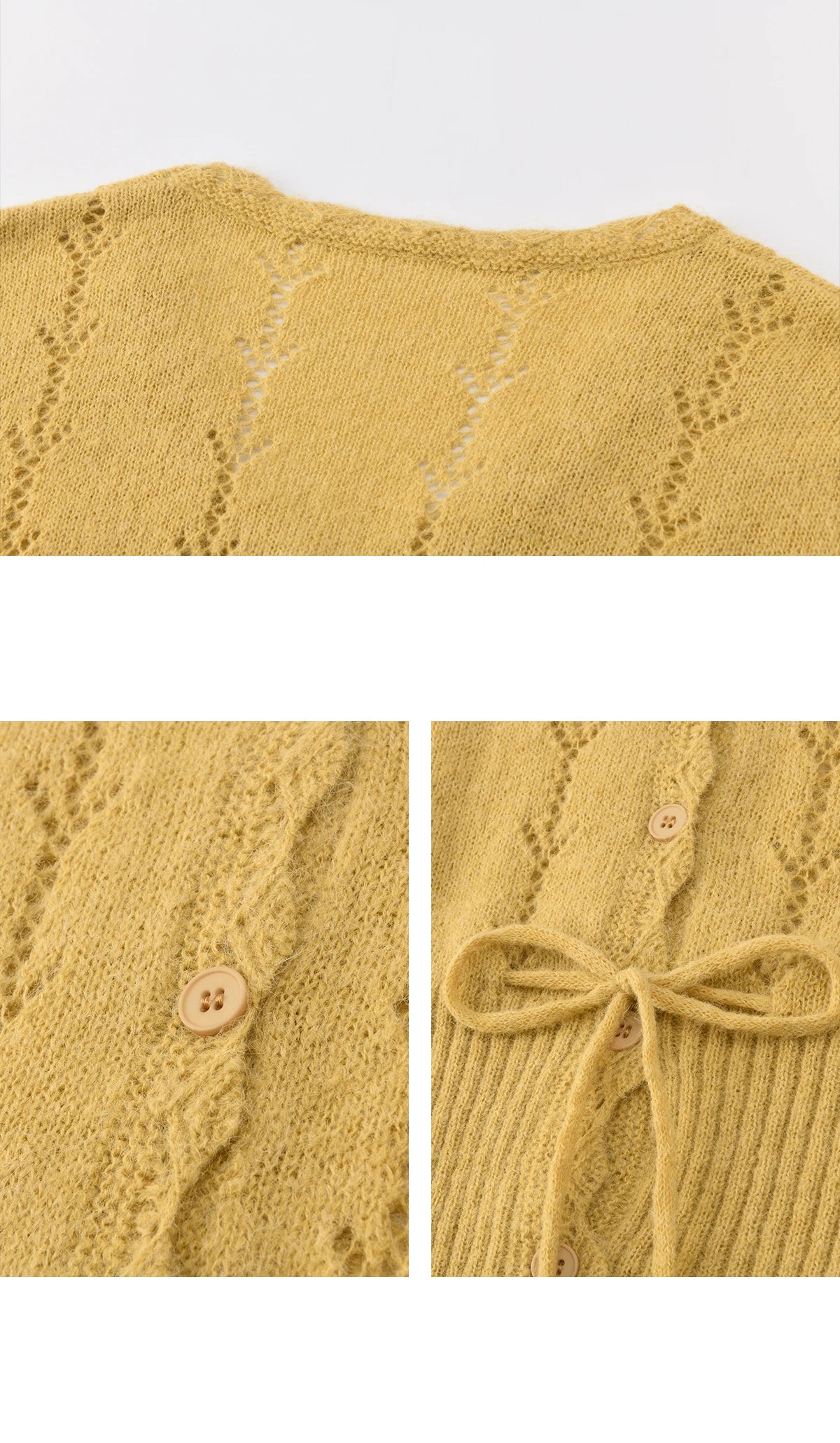 Mishow Yellow Hollow V-Neck Drawstring Cardigan MXF108Z1022
