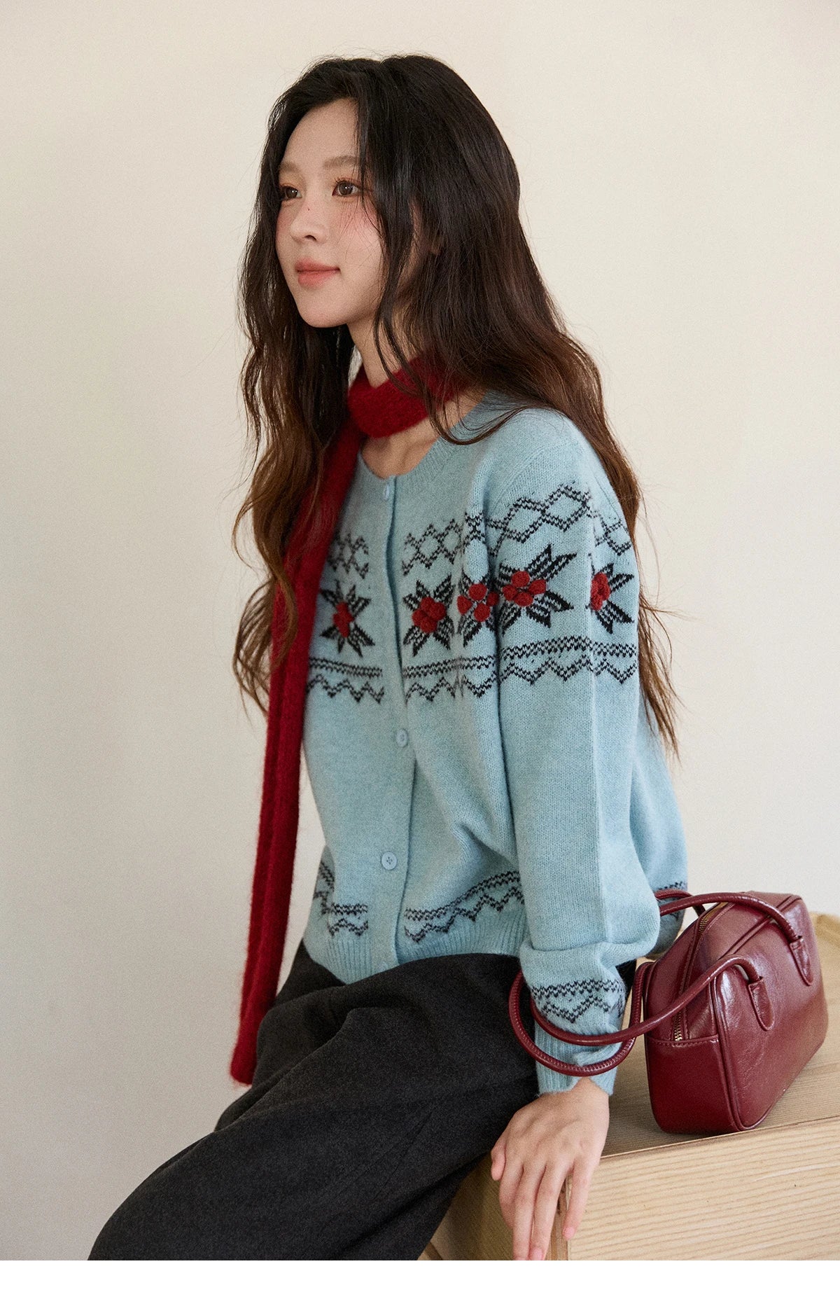 Mishow Blue Geometric Fair Isle Cardigan MXE86Z2734