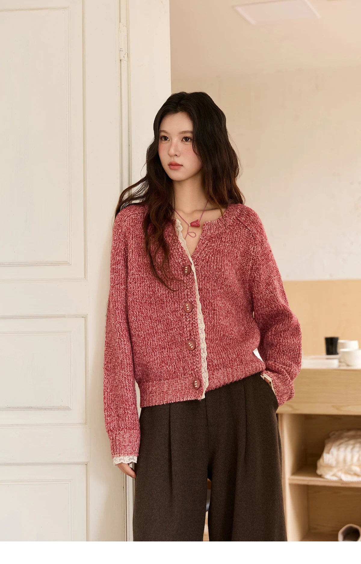 Mishow Elegant Lace V-Neck Wool Cardigan MXE51Z2548