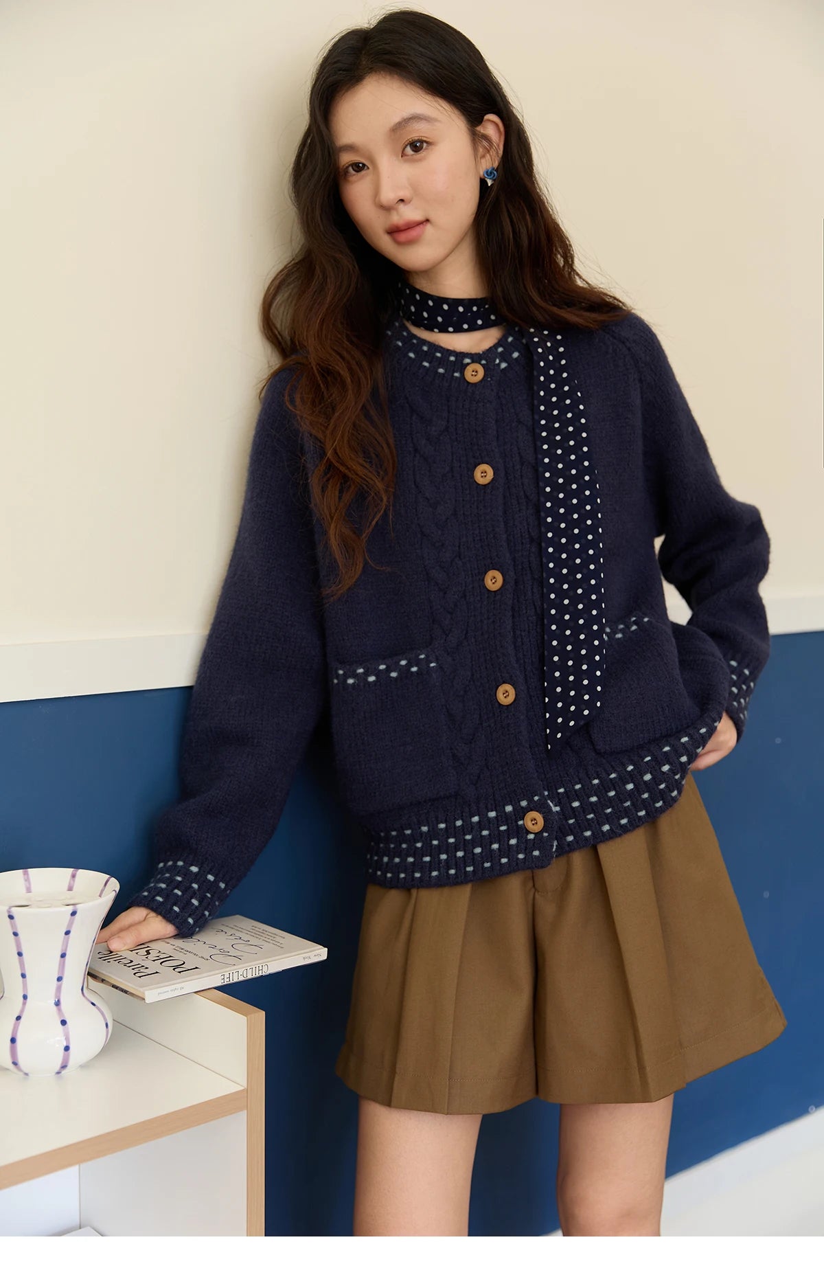 Mishow Yellow Cable Knit Hand-Drawstring Cardigan MXE47Z2566
