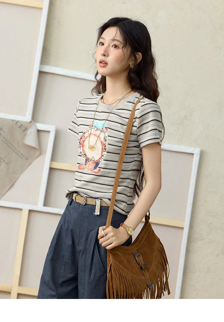 Mishow Striped Pufferfish Print Cotton Tee MXE32T0538