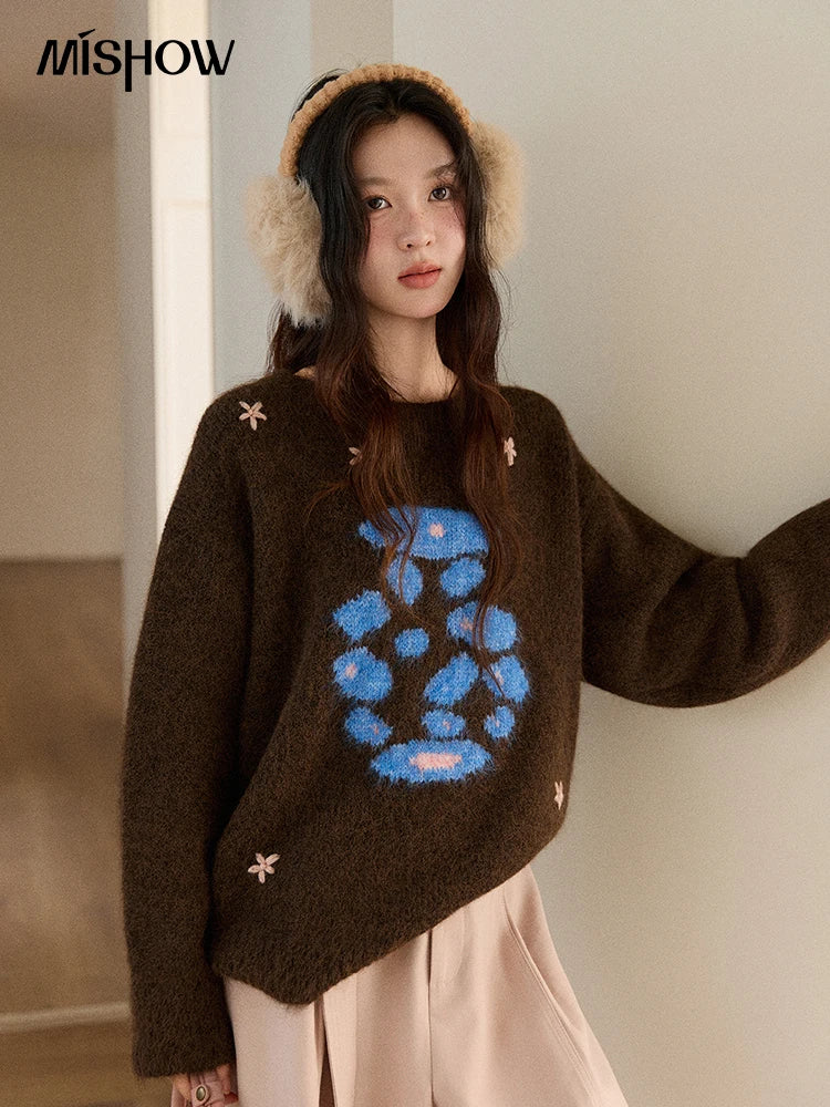 Mishow Lucky Bottle 3D Floral Color Block Sweater MXE91Z2840