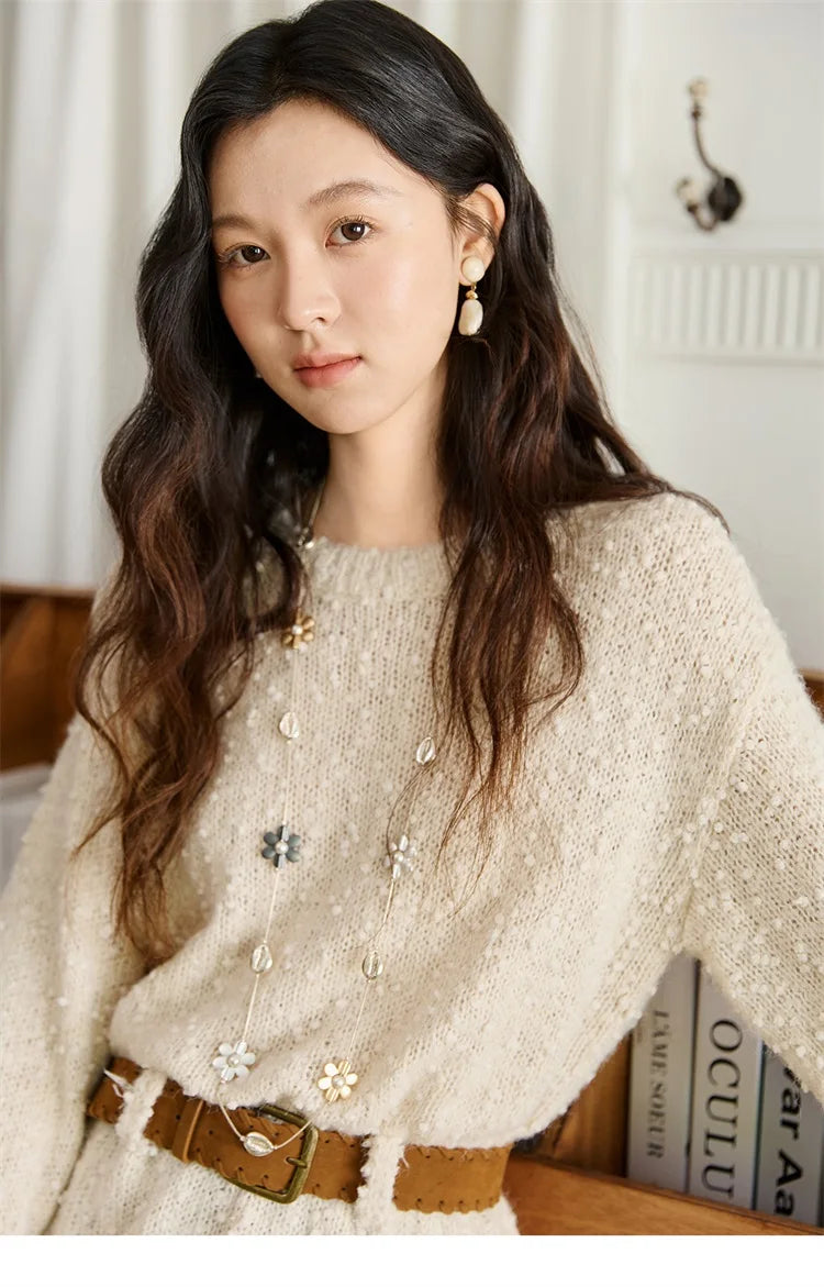 Mishow Belt Waist Drop Shoulder Wool Pullover MXE46Z2582
