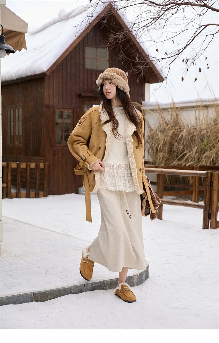 MISHOW Brown Retro High Waist Skirt Back Split Straight Leg MXE90B2447