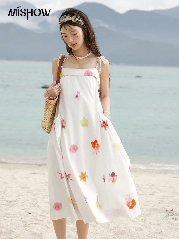 Mishow Korean Floral Shell Decoration Camisole Dress MXE32L2213