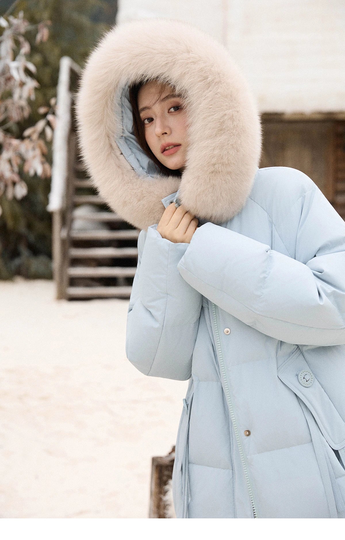 Mishow Hooded 90% White Duck Down Long Coat MXE51Y0079