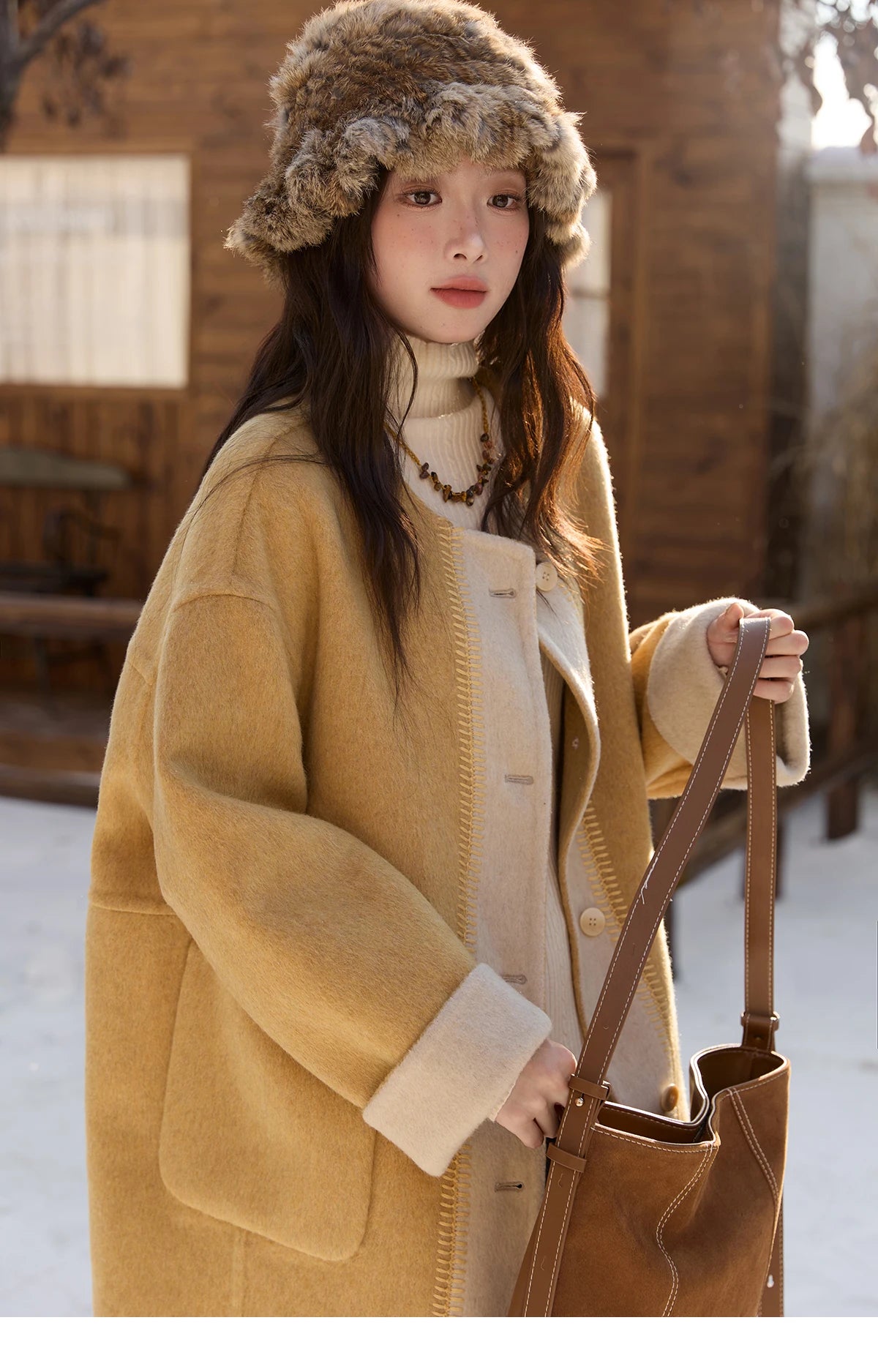 Mishow Yellow Double-Faced Contrast Color Wool Coat MXE51W0915