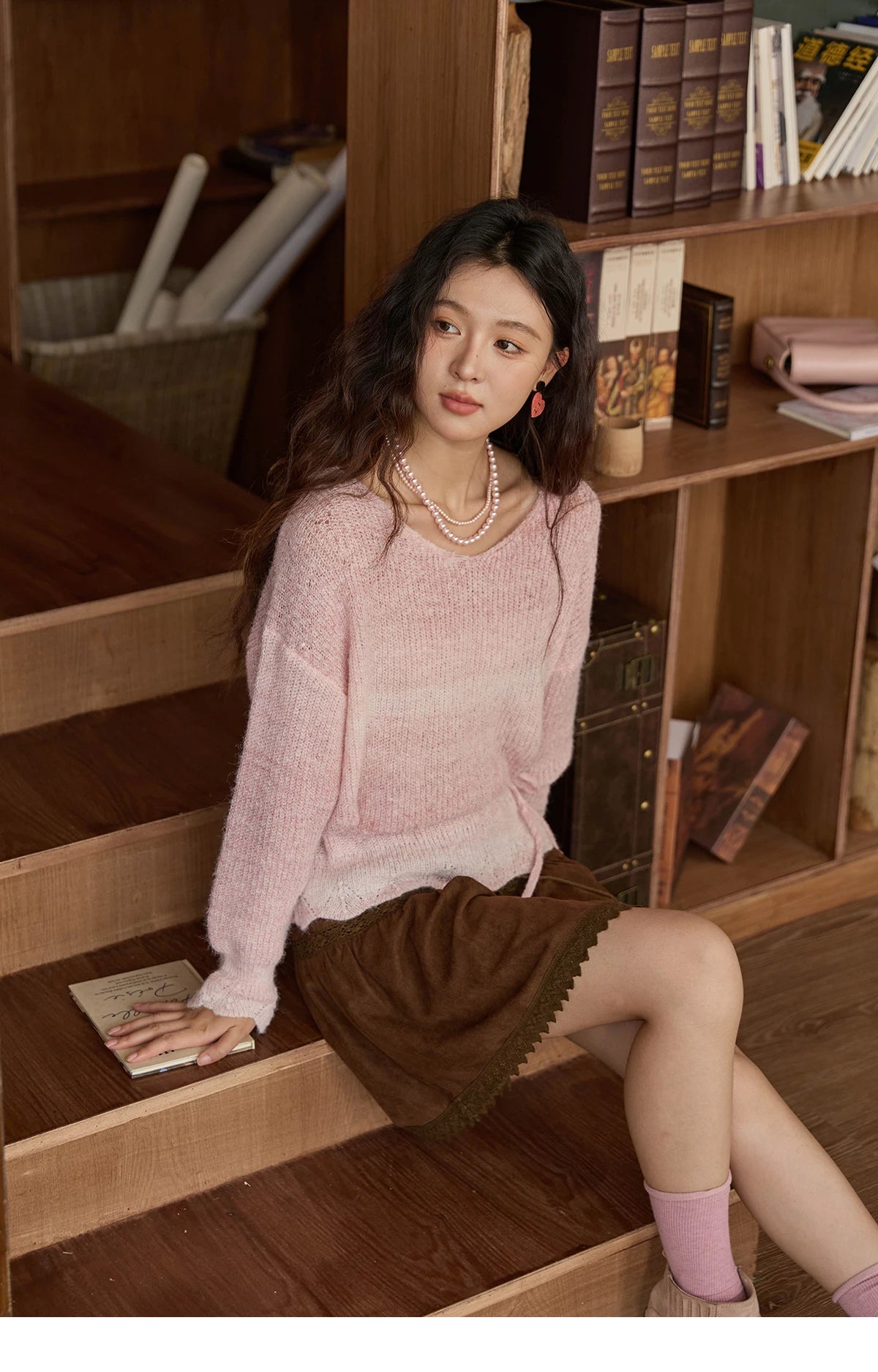 Mishow Pink Gradient Ribbed Cuff Sweater with Rope MXE43Z1334