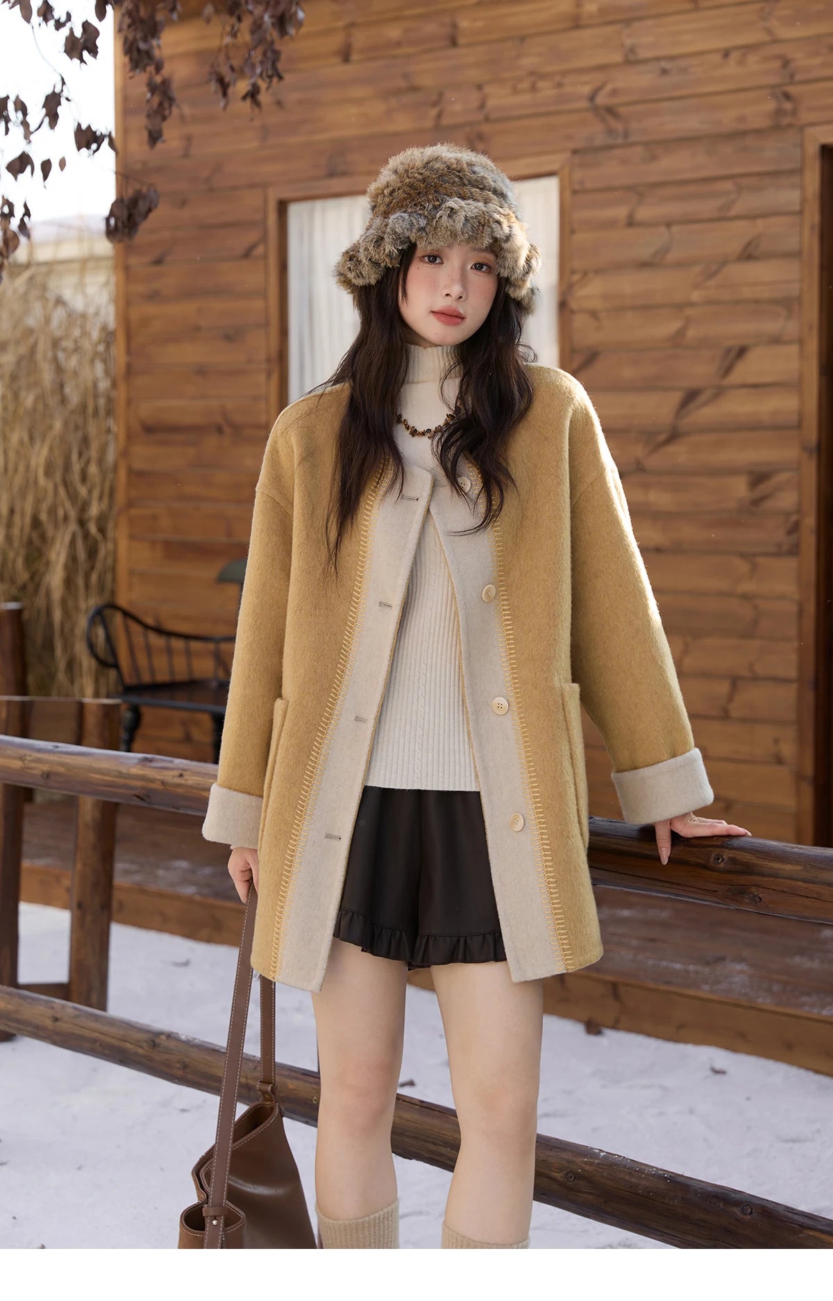 Mishow Yellow Double-Faced Contrast Color Wool Coat MXE51W0915
