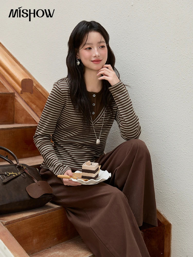 Mishow Retro Fake Two-Piece Striped Top MXE51Z2555