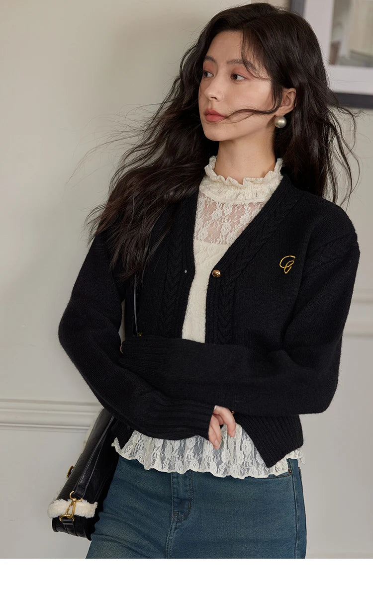 Mishow Elegant V-Neck Vintage Short Cardigan MXD48Z0848