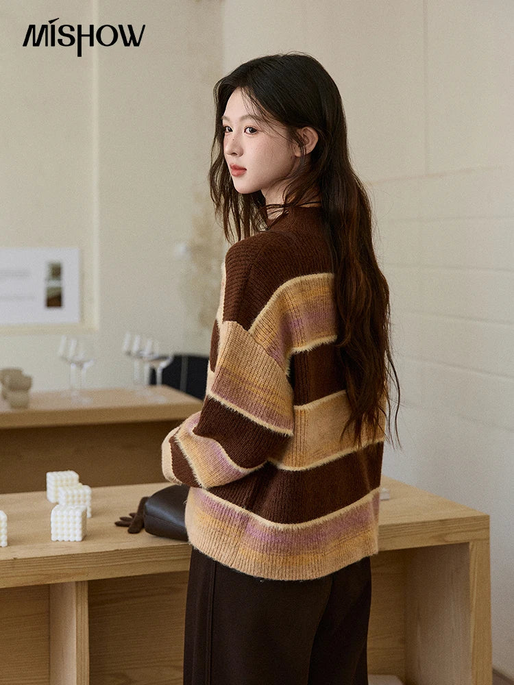 Mishow French Striped Gradient Faux Mink Sweater MXE94Z2891