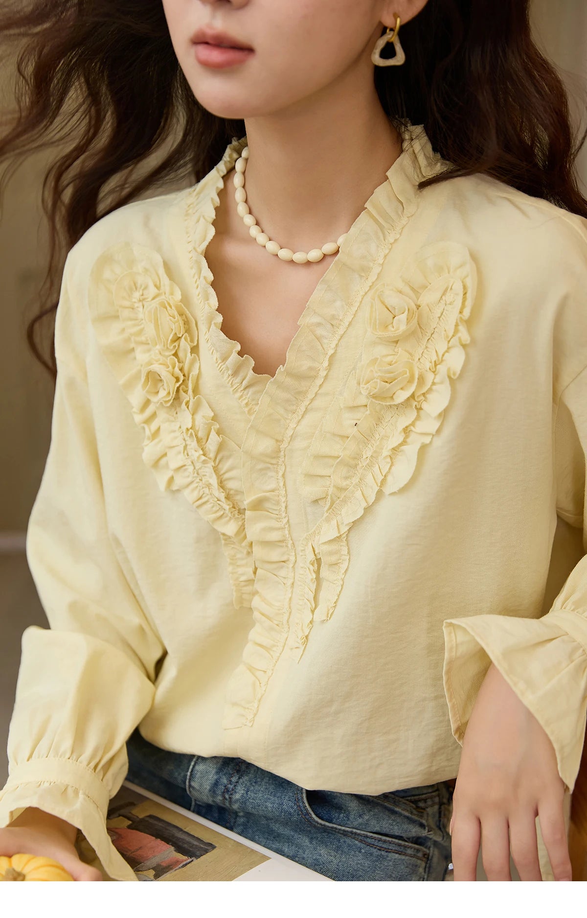 MISHOW Hand Sewn Rose Blouse Lantern Sleeves MXE44X2470