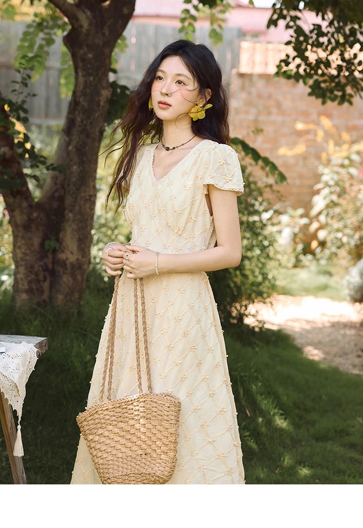 Mishow V-Neck Lace Spliced Embroidery Dress MXE38L2378