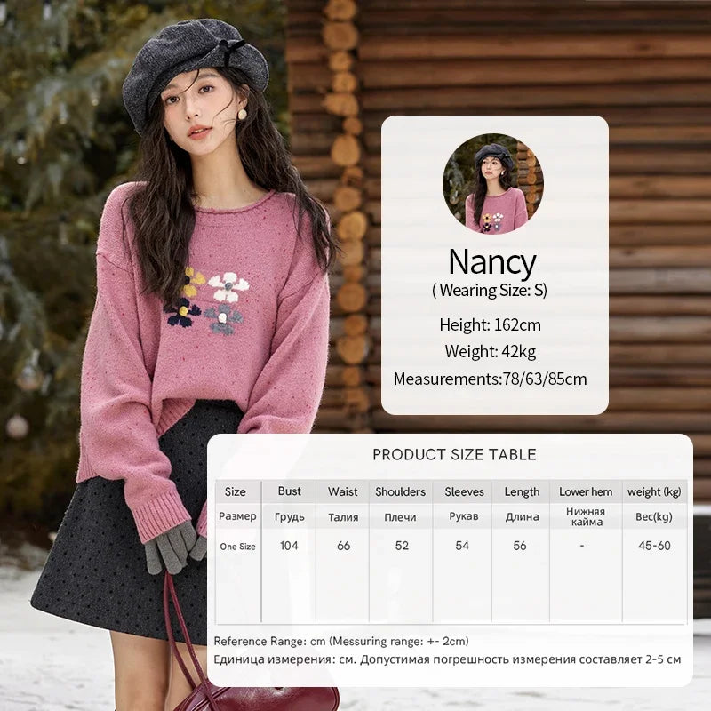 Mishow Wool Blend Flower Color Dots O-Neck Pullover MXD56Z1066