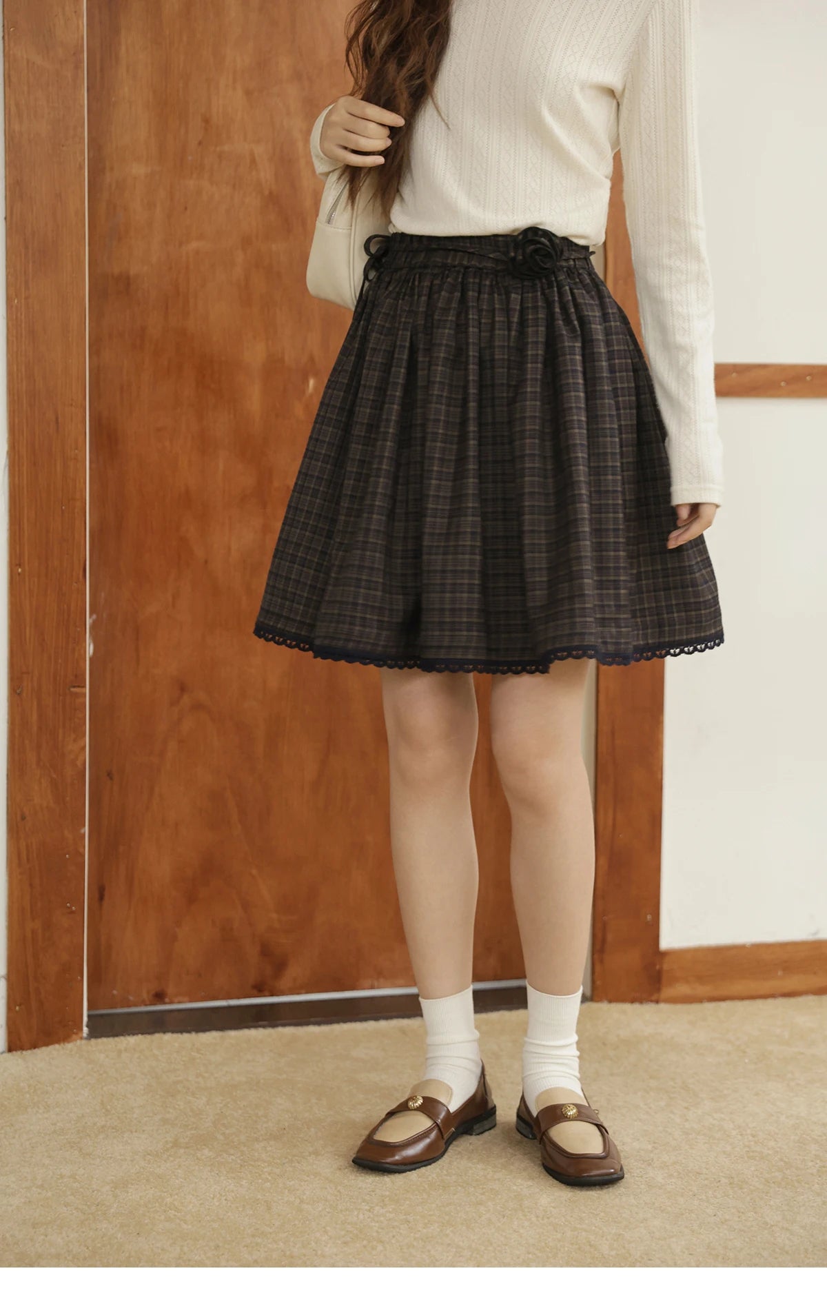 Mishow Green Plaid Handmade Flower Lace Skirt MXE44B2407