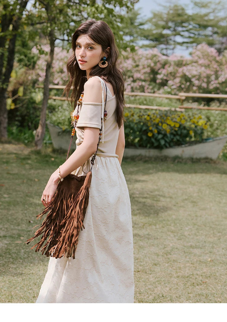 Mishow Off-Shoulder Knitted Patchwork Midi Dress MXE33L2207