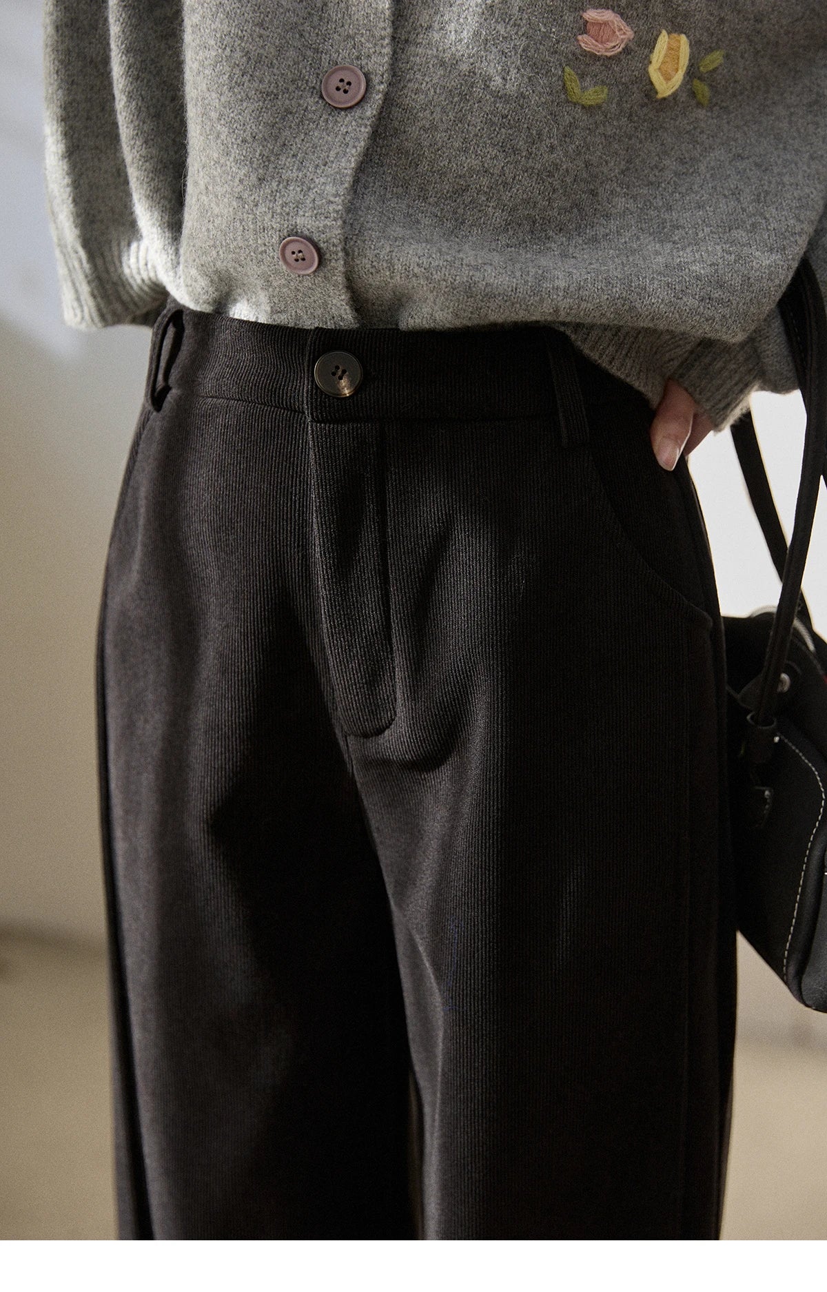 MISHOW Corduroy Straight Leg Pants Silver Fox Velvet Warm MXE91K1125
