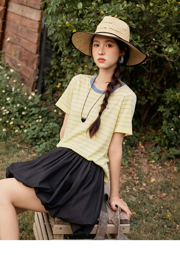 Mishow Striped Contrast Round Neck Tee MXE35Z1270