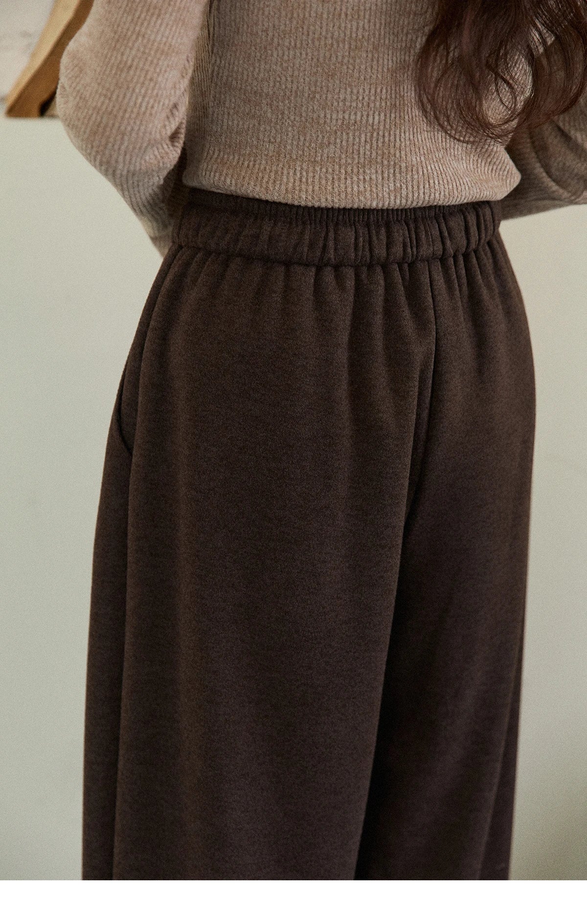 MISHOW Brown Wide-Leg Pants Thickened Drawstring Waistband MXE87K1126