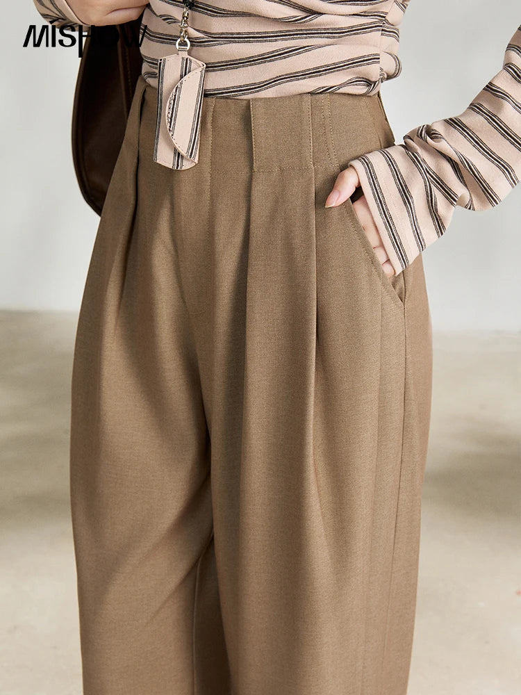 MISHOW Camel Wide Leg Pants High Waist Pleated MXF108K1007