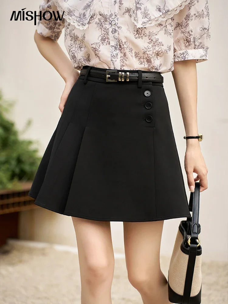 Mishow College Style Pleated High Waist A-Line Skirt MXC37B0043