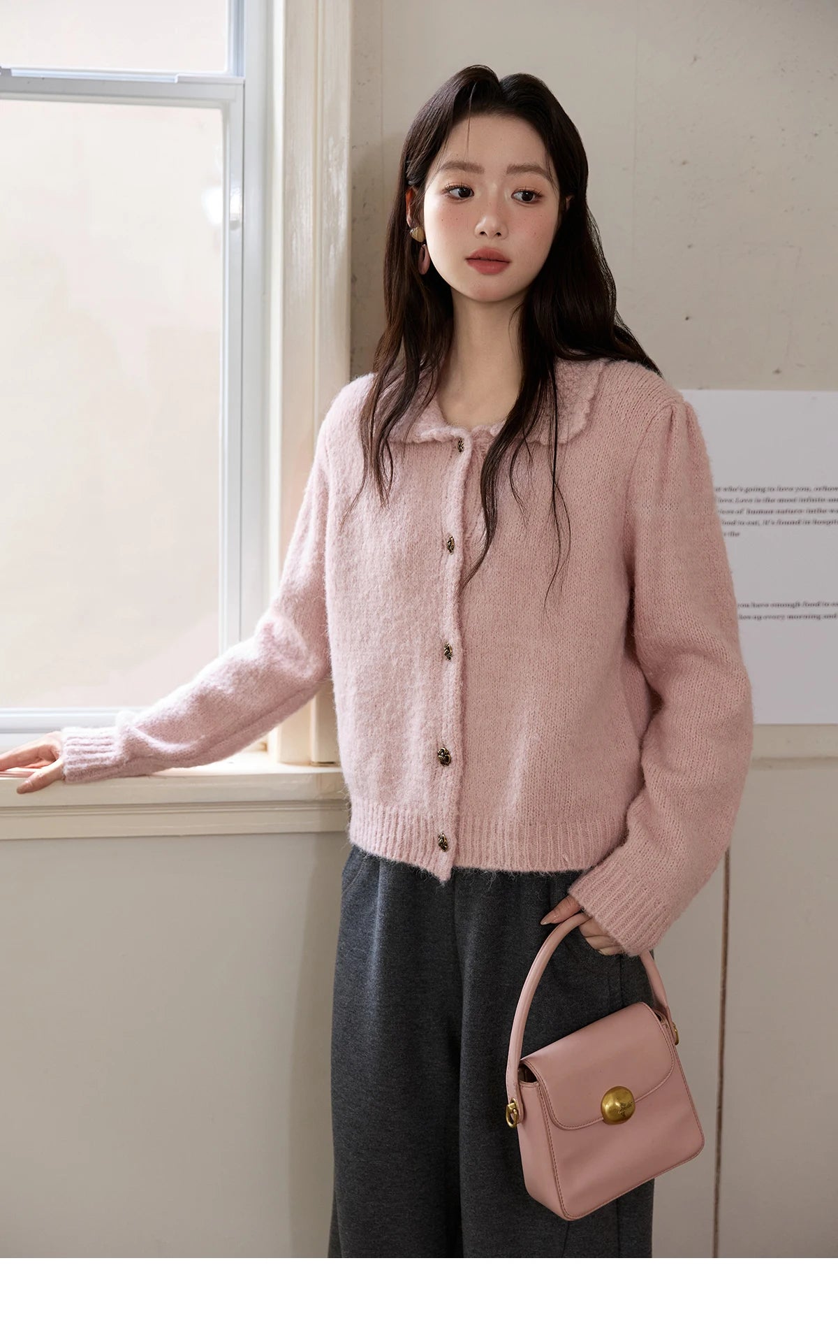 Mishow Pink French Turn-Down Collar Cardigan MXE48Z2569
