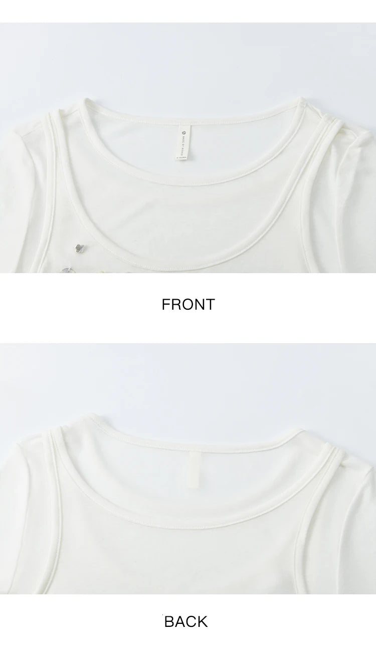 Mishow White Fake Two-Piece Bead Tee MXE35T0566