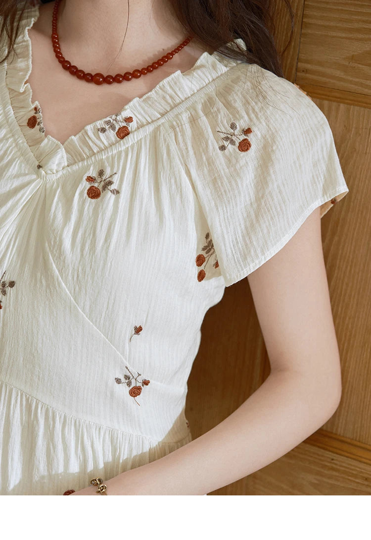 MISHOW V-Neck Chiffon Lace Embroidery Dress MXE39L2382