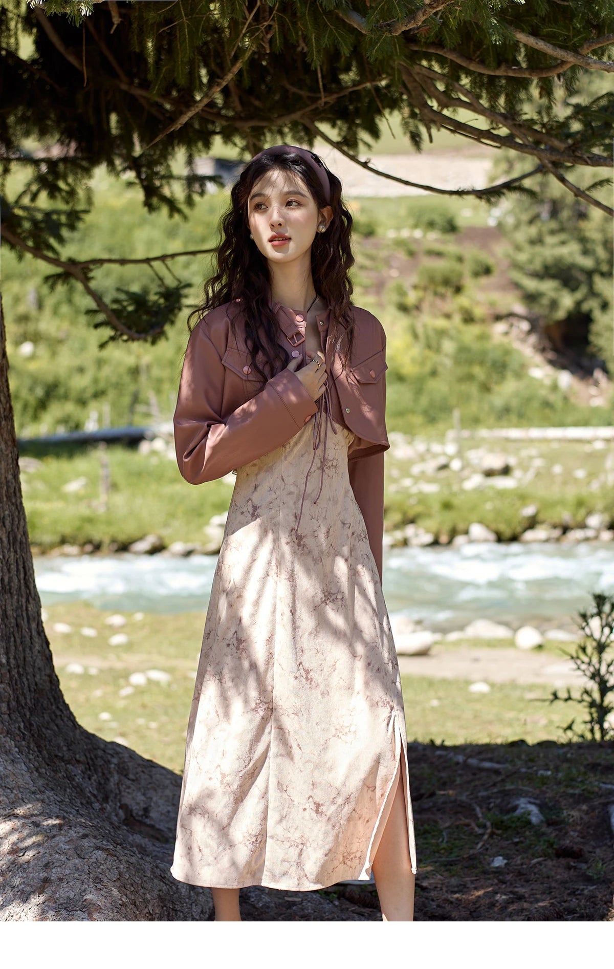 Mishow Leather Patchwork Floral Strap Dress MXD43L2031