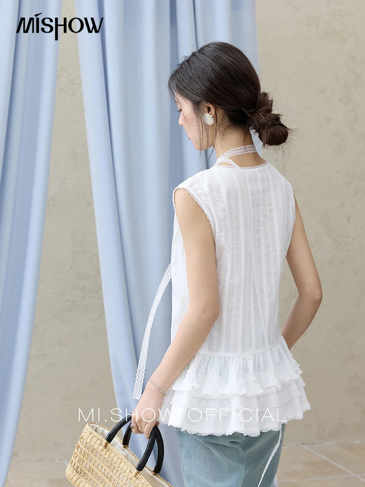 Mishow V-Neck Lace Cake Hem Tank Top MXE31X1779