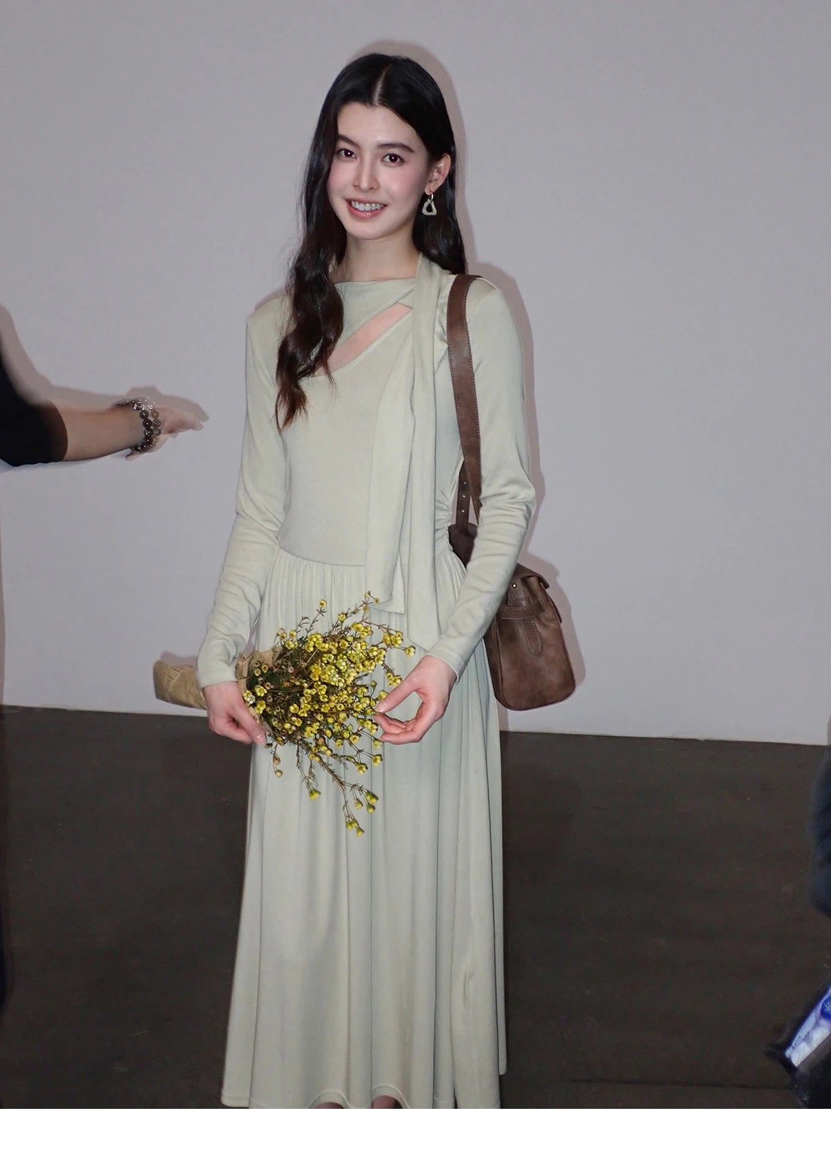 Mishow Light Green Cutout Neck Hollow Ribbon Dress MXF13L2556