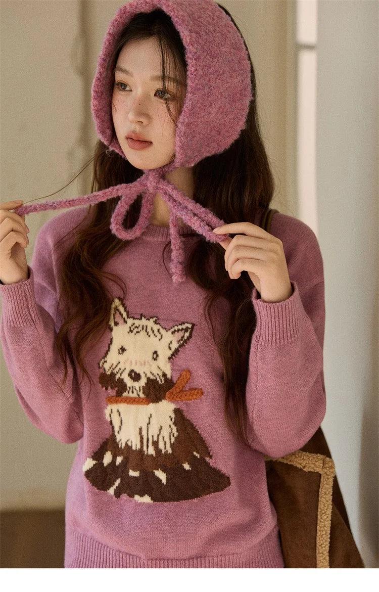 Mishow Purple Jacquard Dog Arctic Fleece Sweater MXE88Z2599