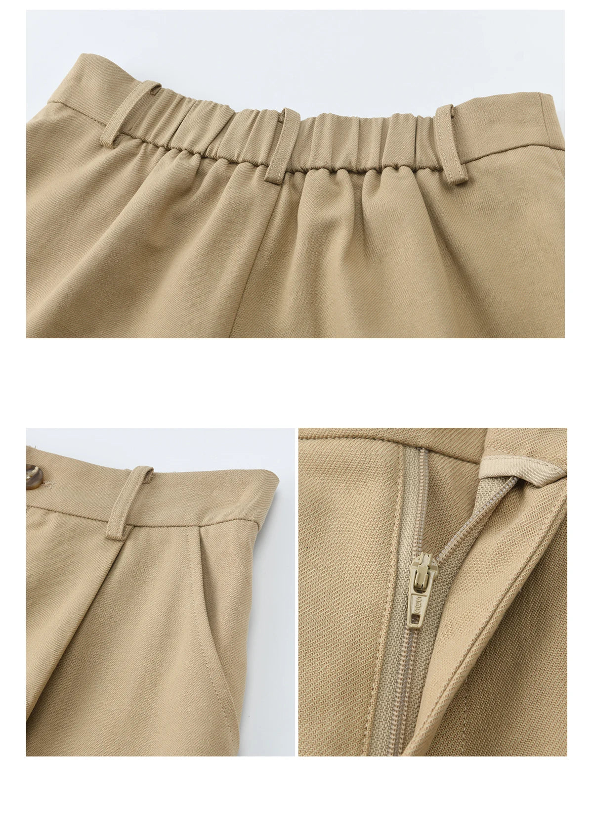 Mishow Khaki High Waist Pleated Wide Leg Shorts MXF13K1202