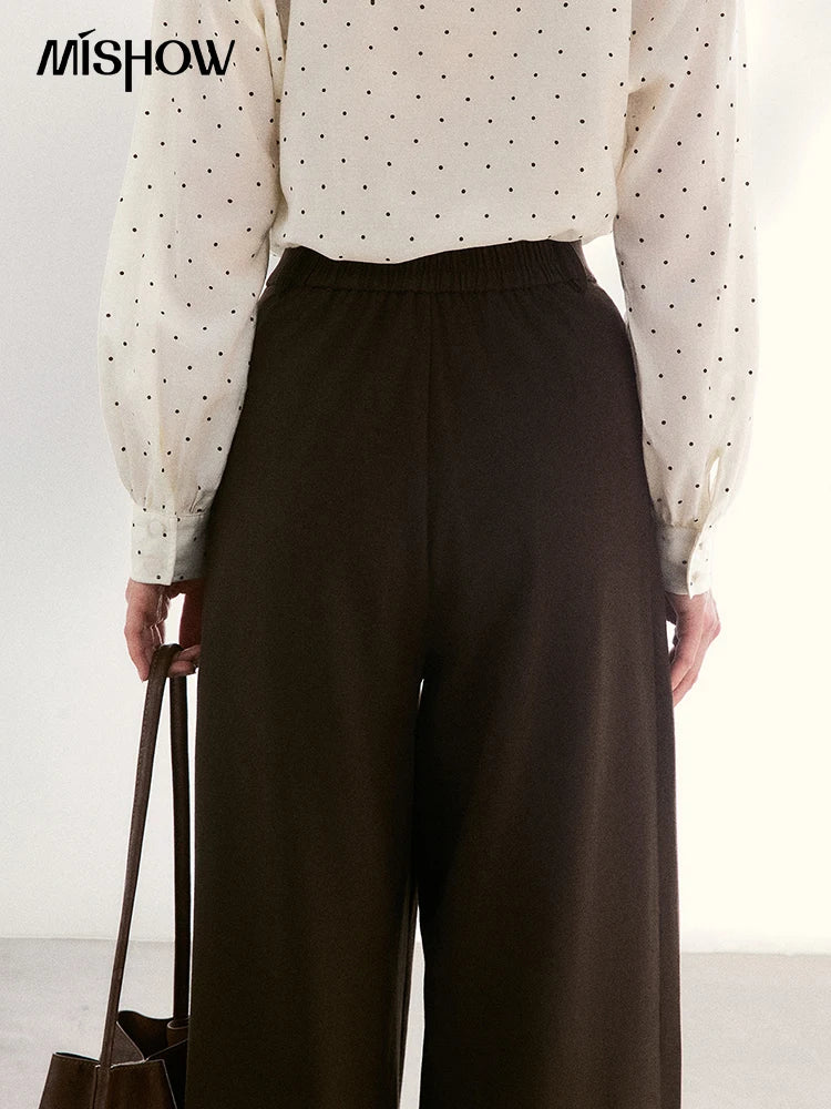 MISHOW Dark Brown Wide Leg Pants High Waist Pleated Elastic MXF108K1010