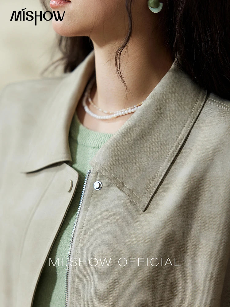 MISHOW Minimalist Short Jacket Lapel Zipper Elastic Hem MXE13W0715