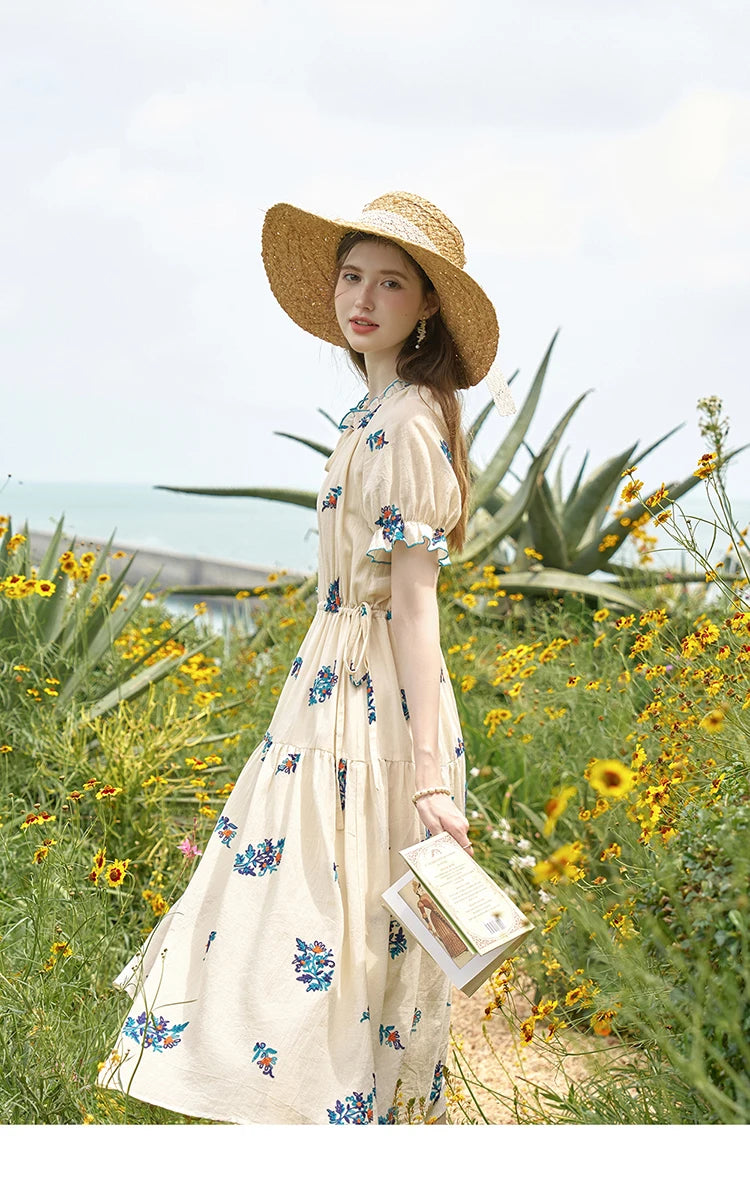 Mishow French Embroidered Flower Drawstring Dress MXD24L1835