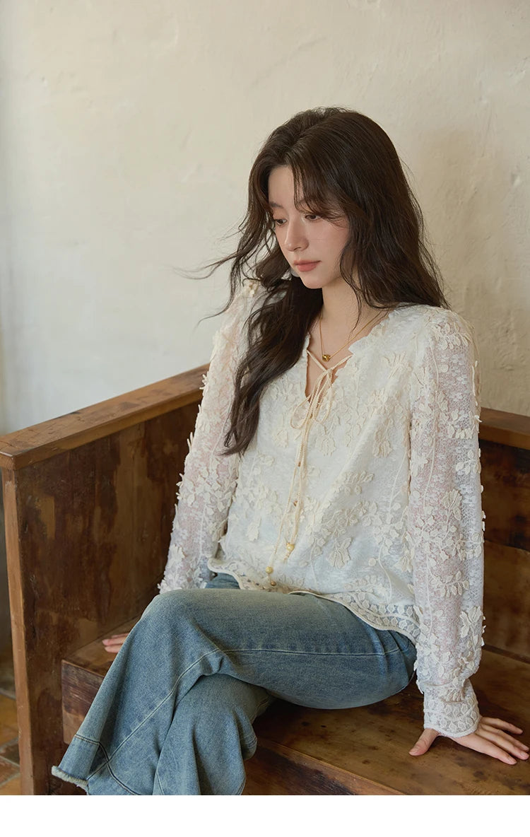 MISHOW Lace Jacquard Embroidered Shirt Black Fungus Edge MXE41X1927