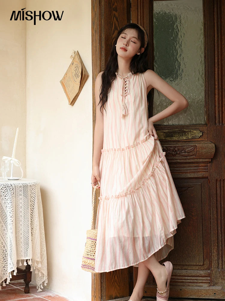 Mishow French Hanging Neck Striped Camisole Dress MXD30L1951
