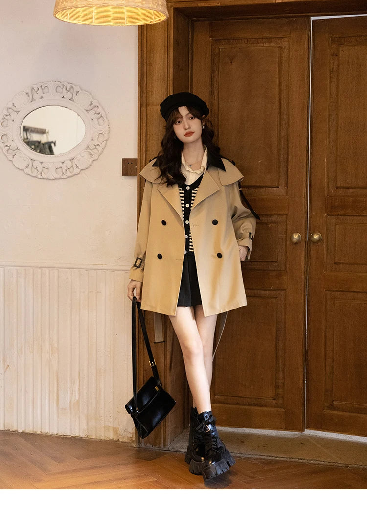 Mishow Polo Collar Patchwork Long Trench Coat MXB33W0399
