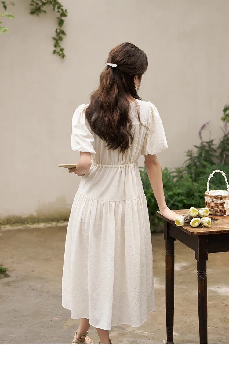 Mishow French Drawstring Waist Puff Sleeve Dress MXC38L1415