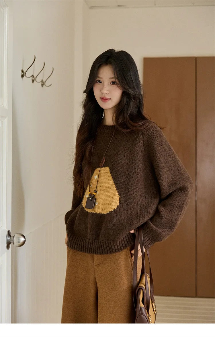 Mishow Pear Pattern Jacquard Crew Neck Pullover MXE94Z2959