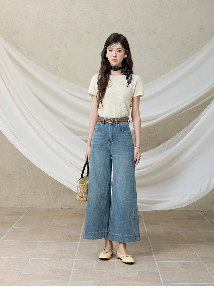 Mishow Slimming High Waist Ankle-Length Wide Leg Jeans MXE32K0919