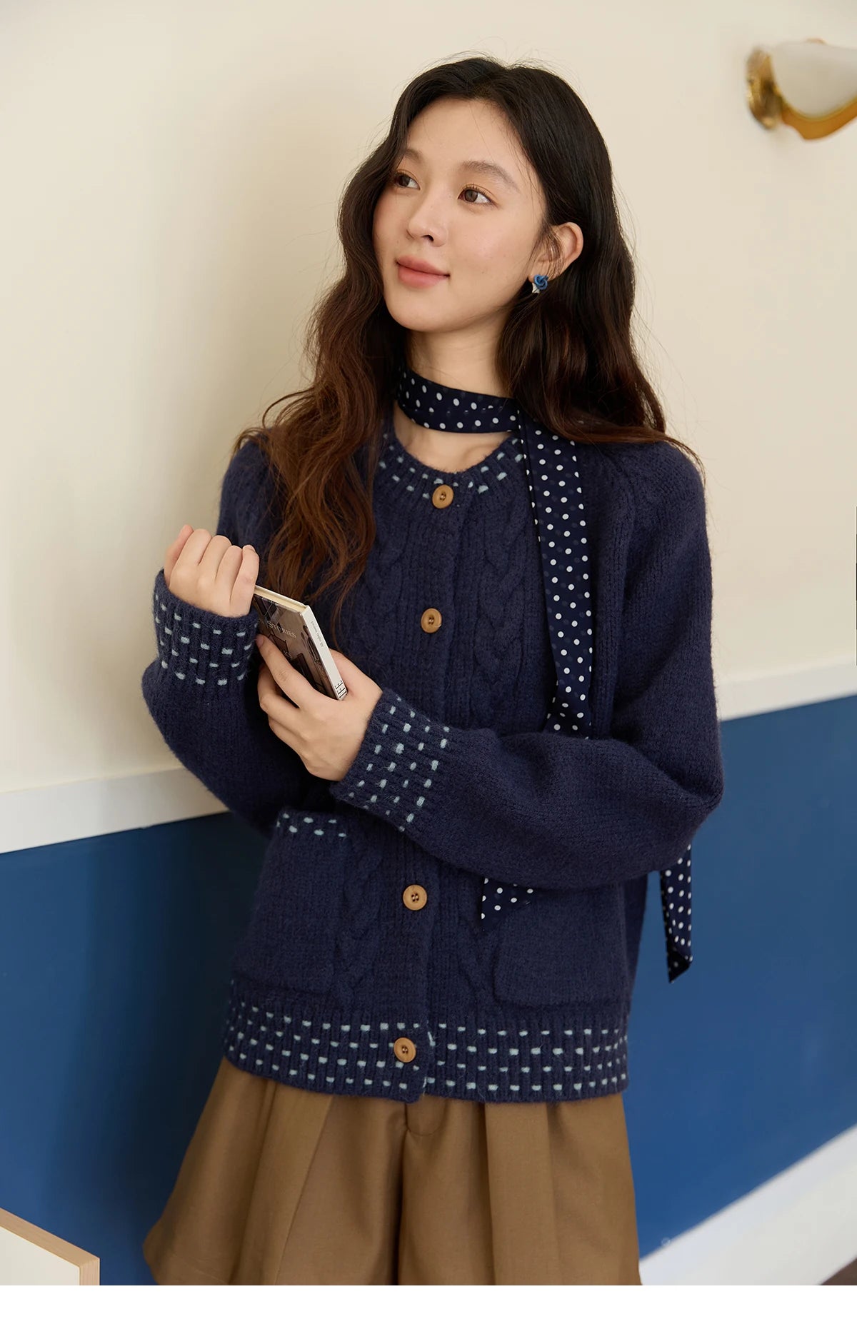 Mishow Yellow Cable Knit Hand-Drawstring Cardigan MXE47Z2566