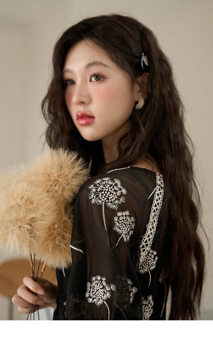 Mishow Taraxacum Black Embroidered Lace-Up Dress MXC39L1567