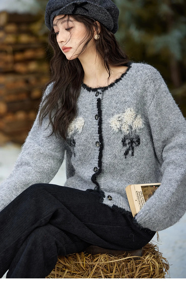 Mishow Wool Blend Bouquet Embroidery Color Clash Cardigan MXD54Z0951