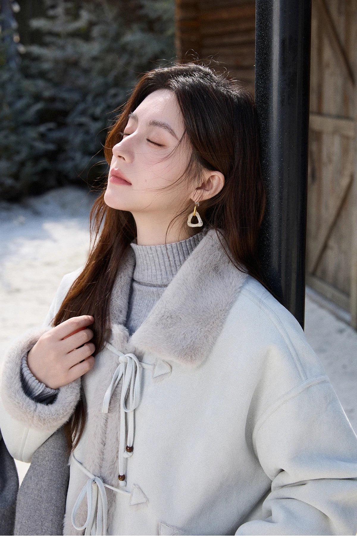Mishow Suede Imitation Mink Fur Lace-Up Coat MXE90W0921